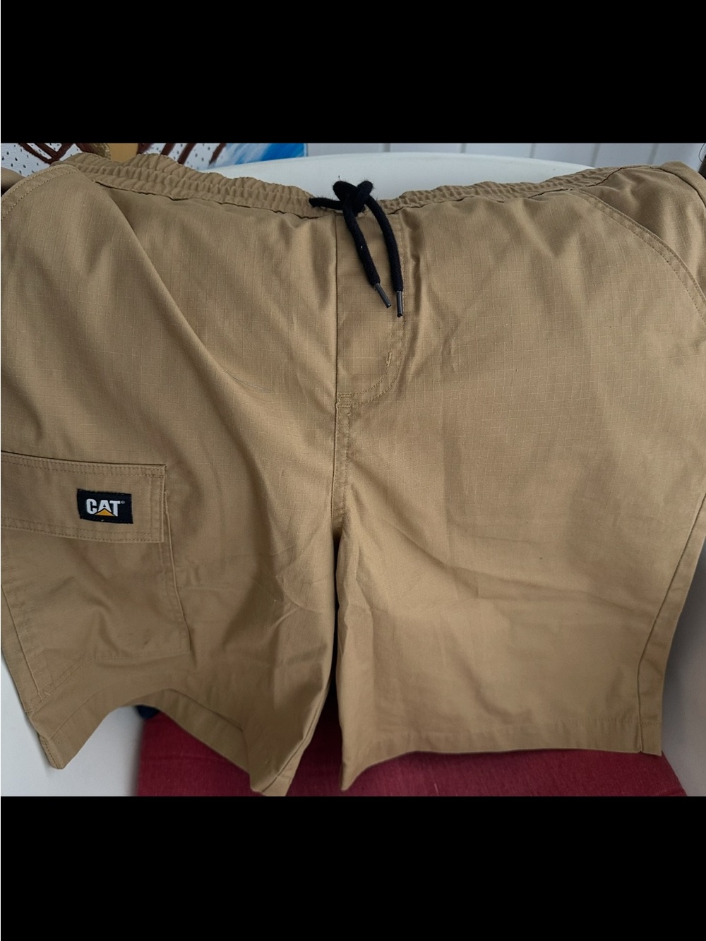 Caterpillar Tan Cargo Shorts with Black Drawstring